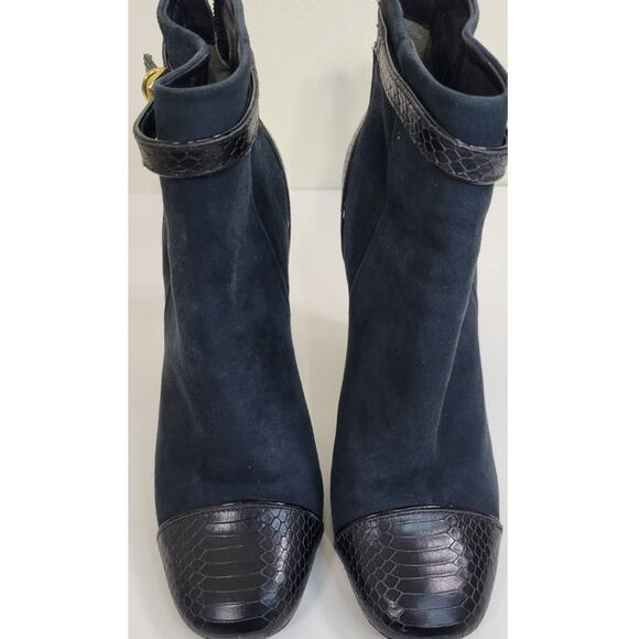 Tory Burch Heels Gracie Bootie Women's Navy Suede & Leather Shoe Size 9 - Picture 2 of 13